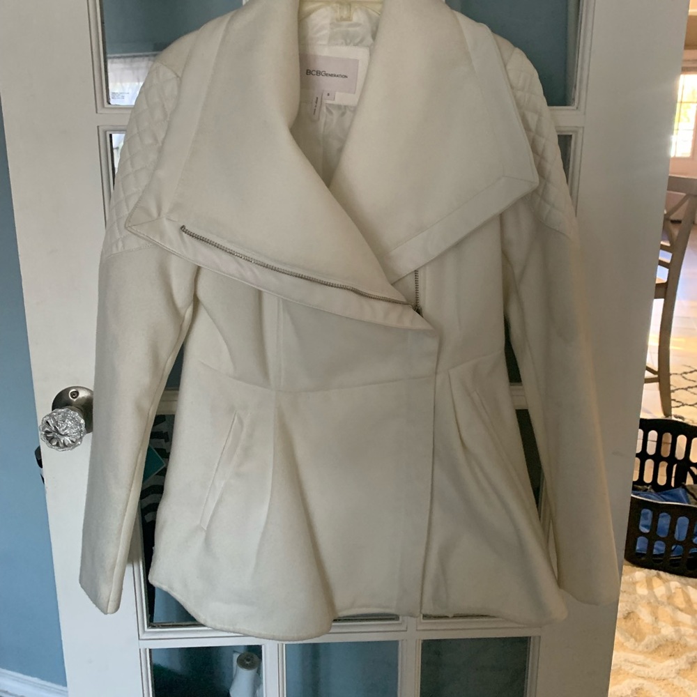 BCBG peplum white jacket
